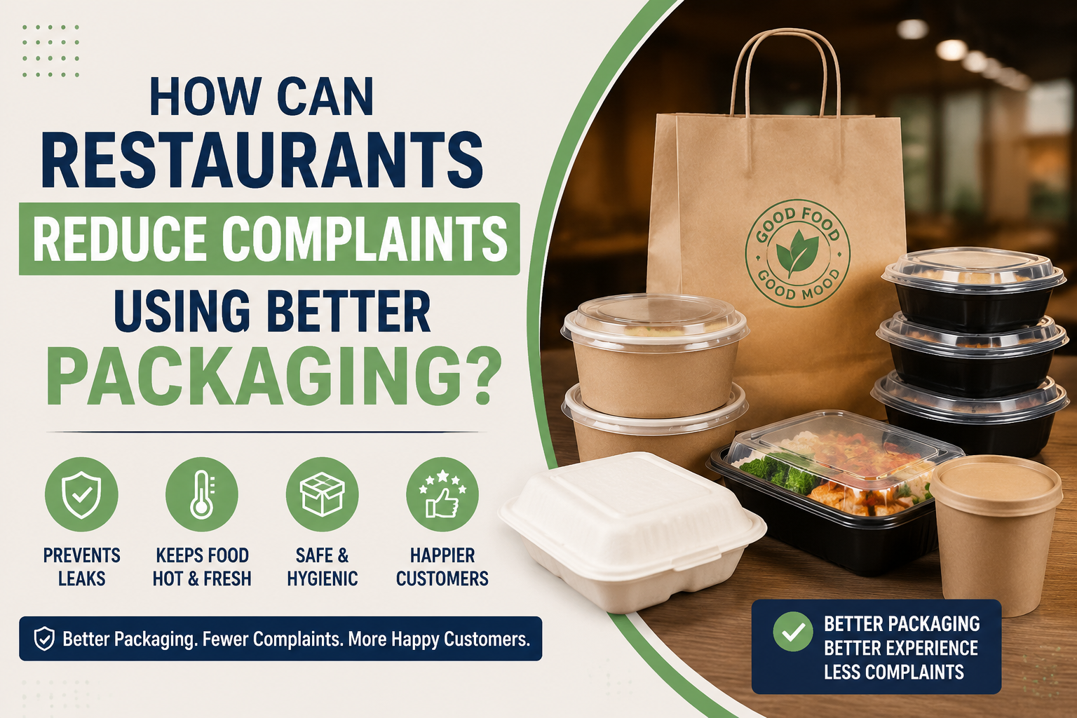 How can restaurants reduce complaints using better packaging?